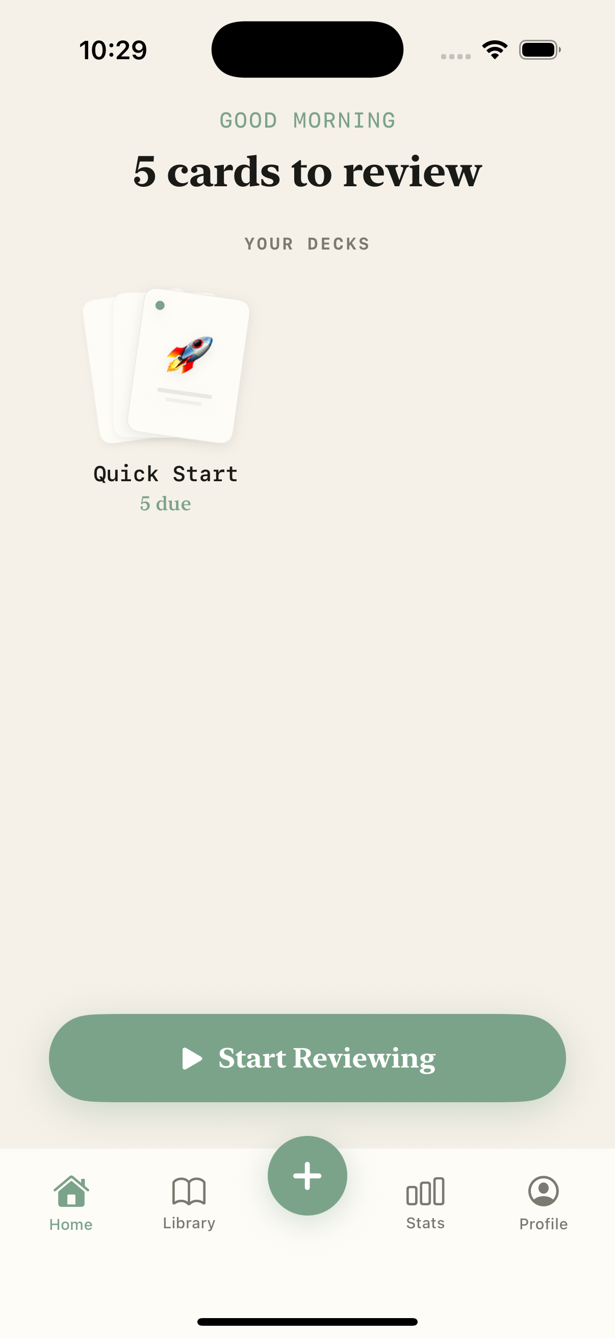 Neemo app home screen showing cards ready to review